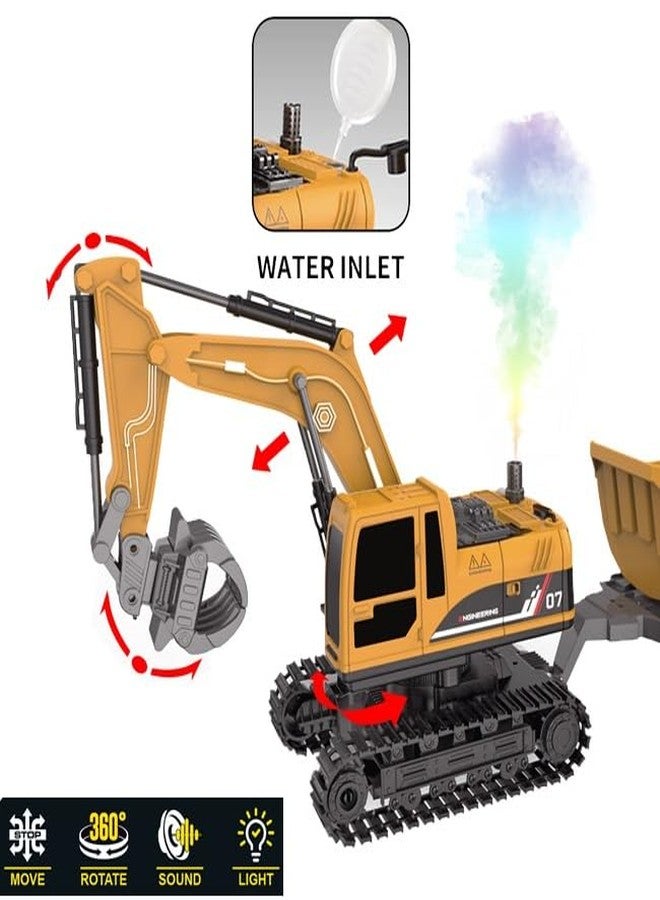 HONGID Remote Control Excavator Toy with Light Effects, Construction Vehicle with Dump Trailer, Yellow - Image 3